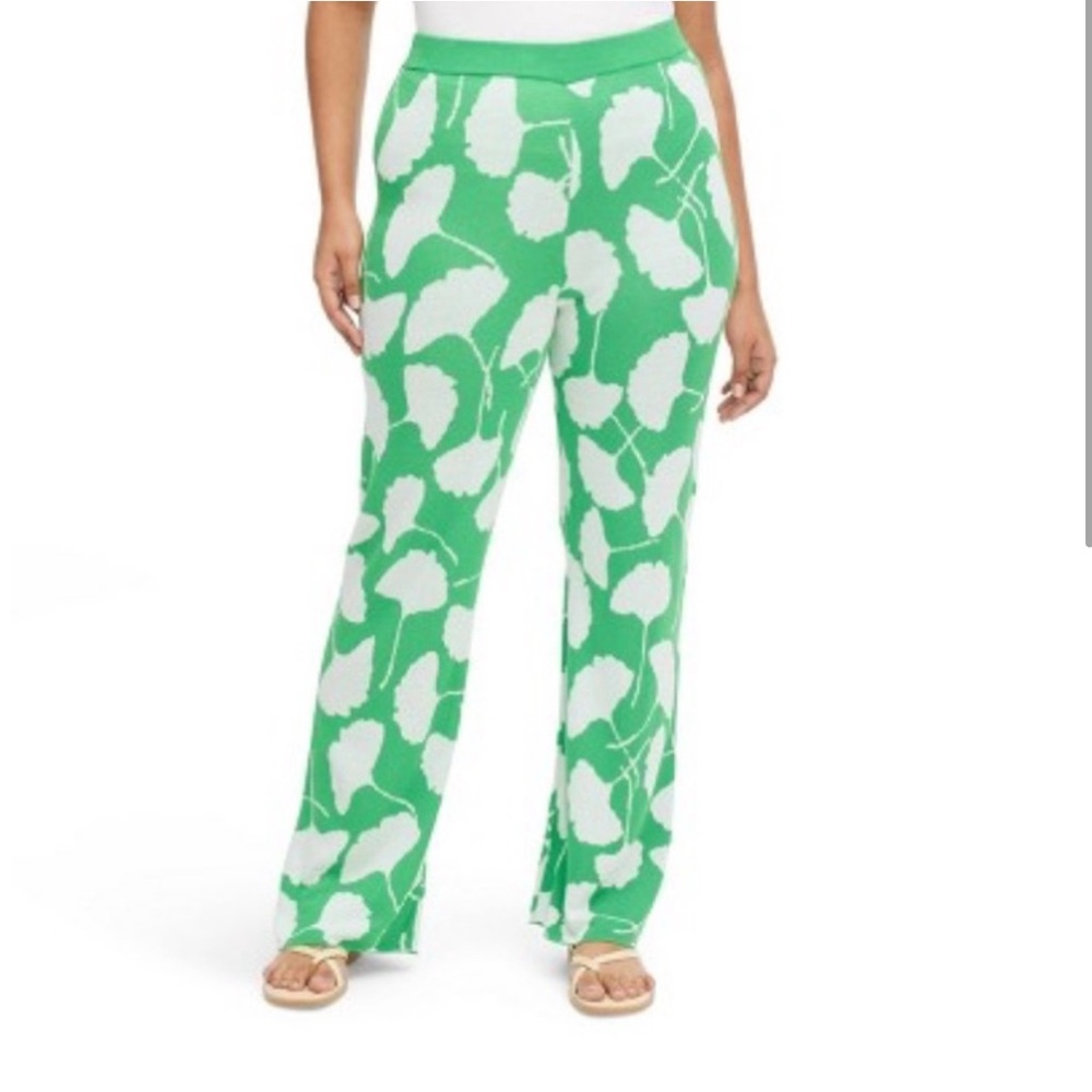 Green and White Patterned Women's Pants